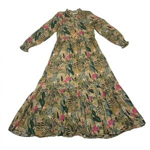 Roller Rabbit Rainforest Long Sleeve Tiered Maxi Dress Size XS